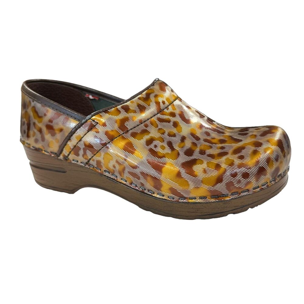 Sanita Clogs Womens 36 US 5.5-6 Leopard Animal Print Danish Shoes Work Wear